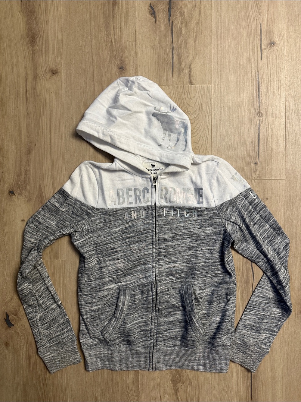 Abercrombie & Fitch White and Heather Gray Zip Hoodie